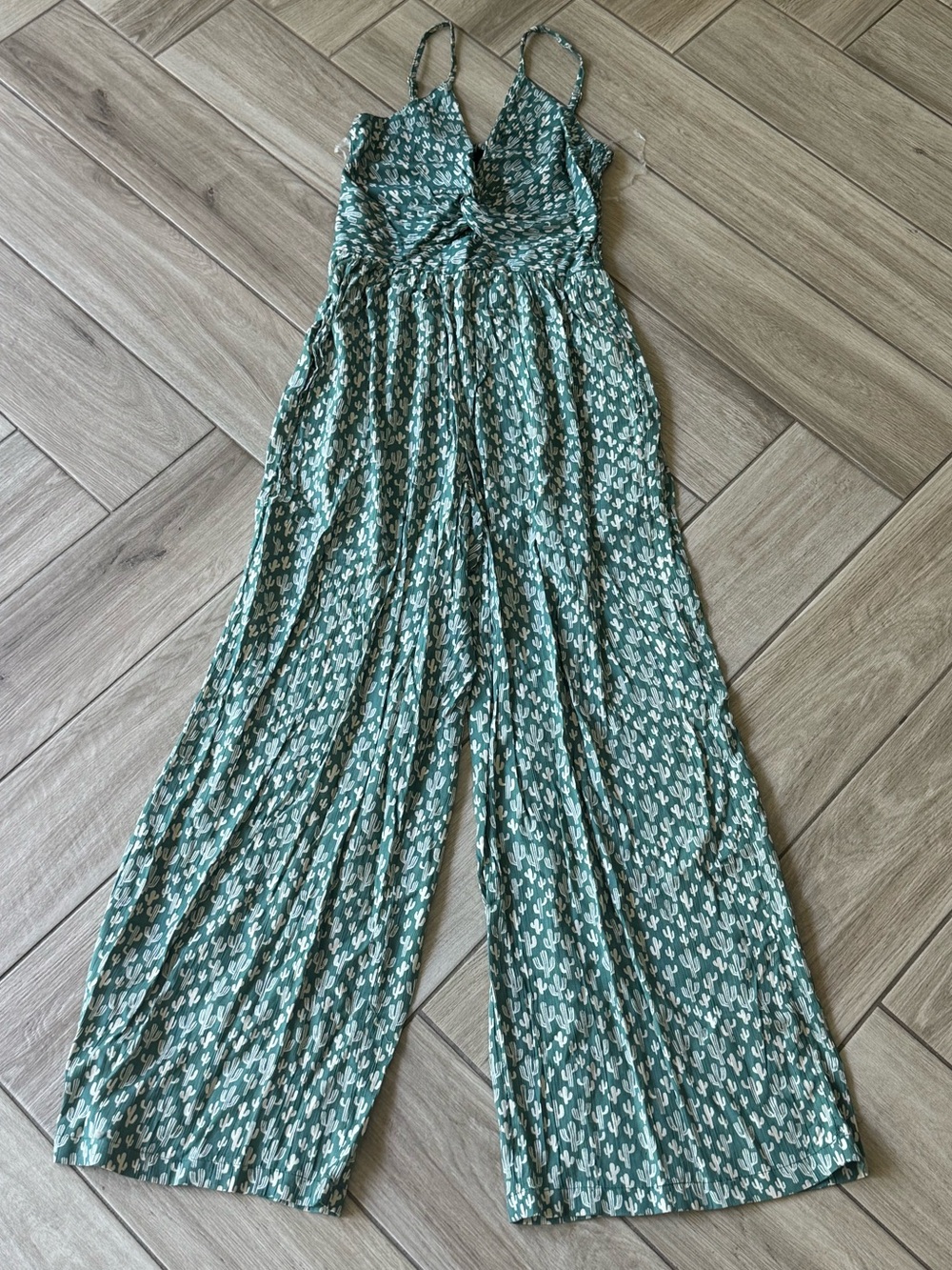 Angie Green Floral Knot-Front Wide-Leg Jumpsuit - Picture 2 of 6
